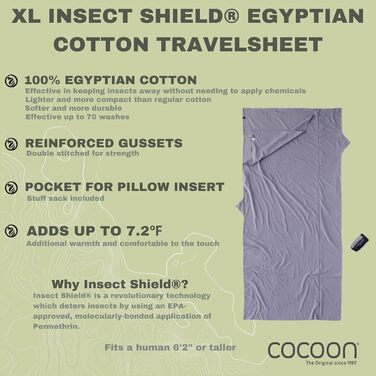 Кокон-простирадло Cocoon TravelSheet з єгипетської бавовни з антимоскітним просоченням Insect Shield для подорожей