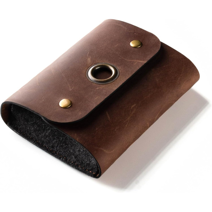 Crazy Horse Craft Leather Travel Bag, Cable Organizer, Wood Brown, Small Bag for Laptop Mouse, Cell Phone Charger, Electronics Accessories, Travel Essentials, Cord Case, Cosmetics, Makeup Holder