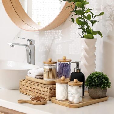 Організатор для бавовняних кульок, дисків та зубної нитки з бамбука (6 шт.)