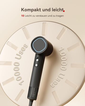 Фен з дифузором, потужний фен з мотором 160 000 об/хв, іонізатор, 500 млн негативних іонів, для подорожей та дому (сірий), сірий дифузор