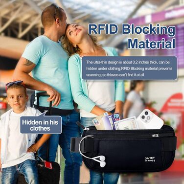 RFID-захисний пояс-сумка для грошей для чоловіків та жінок, чорний, ширина пояса 3.7 см