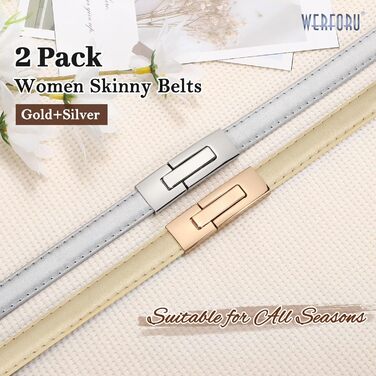 Жіночий шкіряний ремінь WERFORU: тонкий, регульований, з декоративною золотою пряжкою. Довжина 105 см, підходить для розміру талії до 93 см.
