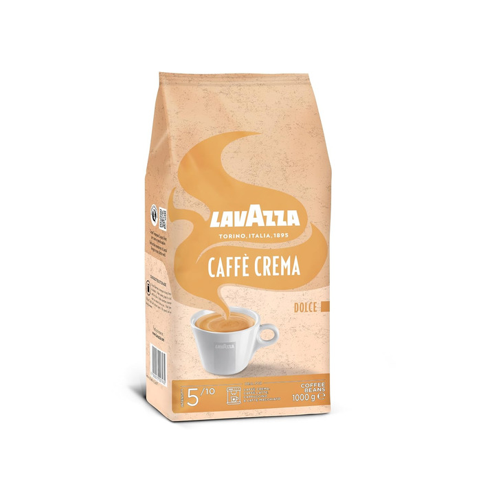 Кава в зернах Lavazza Caffè Crema Dolce, суміш арабіки та робусти для еспресомашин, середній обсмал, інтенсивність 5/10, 1 кг (набір 2 шт)