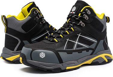 Черевики безпеки LARNMERN для чоловіків та жінок, SRC, антистатичні, з металевим носком, протиударні, легкі, комфортні, дихаючі, чорні/сірі, 42.5 EU