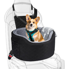 Автокрісло для собак - чорне автокрісло-бустер для маленьких собак з піною Memory Foam 28D, неслизька водонепроникна підкладка, переноска для подорожей з кишенями та ковдрою, чорний