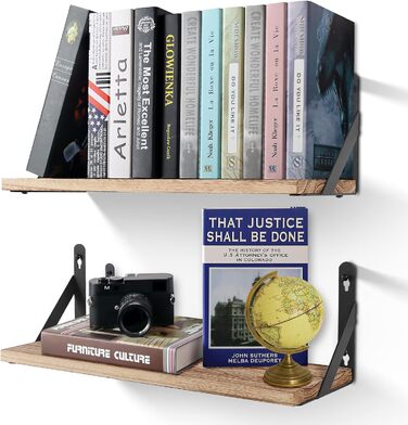 Настінна полиця з дерева, 2 шт. у комплекті, рустикальний стиль, з тримачем для рушників, світло-коричневий колір, для спальні, вітальні, ванної кімнати, кухні, офісу