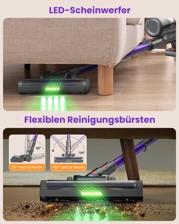 Бездротовий акумуляторний пилосос MAUOKE 45000Pa з LED-дисплеєм та V-подібною насадкою, 6-в-1 для дому, килимів, твердих поверхонь та видалення шерсті тварин