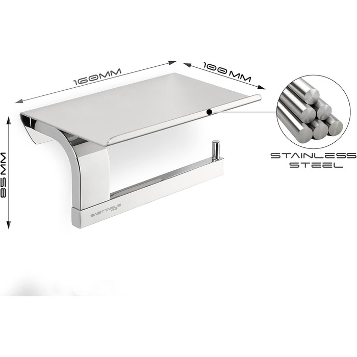 Stainless Steel Toilet Paper Holder with Shelf - Chrome Finish | Premium Toilet Paper Holder with Phone Storage | Bathroom Tissue Dispenser