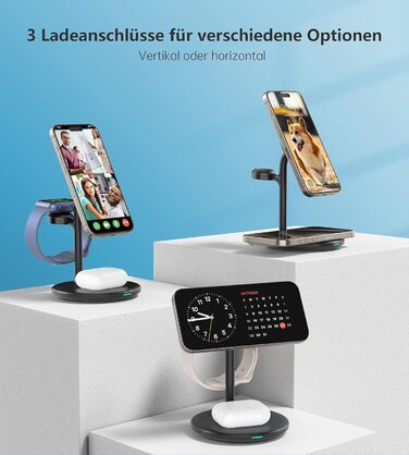 3-в-1 індукційна зарядка для декількох пристроїв, 15W MagSafe зарядка для iPhone 15/14, MagSafe зарядний пристрій для iWatch Ultra 2/1/Series 9/8, AirPods, білий/чорний