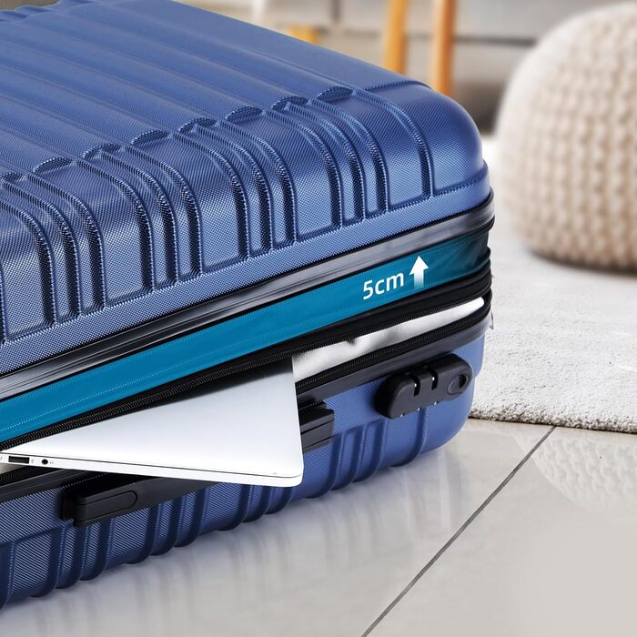 Набір валіз Beibye 2088 з подвійними колесами (M-L-XL) - комплект валіз на колесах, валіза-троль, подорожі, темно-синій