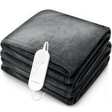 Електрична ковдра Sinnlein® з плюшем 200 x 180 см сірого кольору | з автовимкненням, таймером, 9 температурними режимами, цифровим дисплеєм та можливістю прання до 40°C