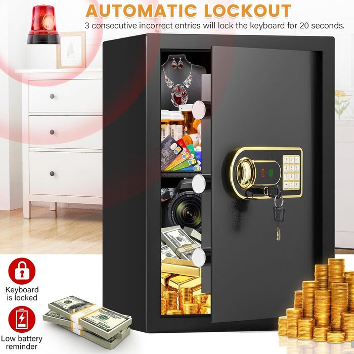 Мобільний сейф Mejasg Safe Tresor: компактний вогнестійкий сейф для дому, грошей, медикаментів та коштовностей (23x17x17 см, 65л)