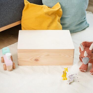 Wooden box with lid - 40x30x24cm, Natural, FSC® - Multi-purpose box without handles - Storage box | Memory box | Craft & Gift box (40 x 30 x 14 cm | L)