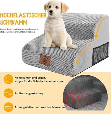 Сходинки для собак Zvonema: 2 сходинки, водонепроникні, протиковзкі, для маленьких собак, сірого кольору