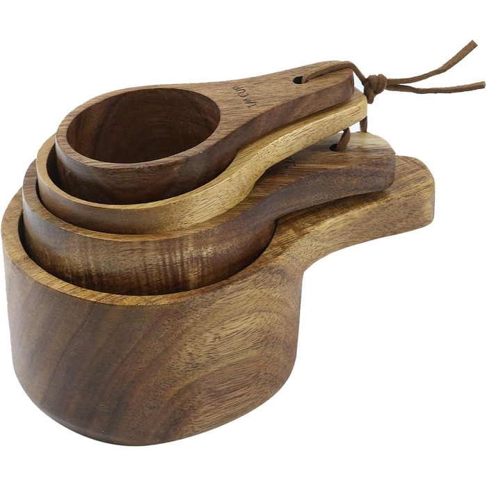 Wooden measuring cups and spoons, for baking, cooking, spices, coffee, tea, powdered milk, set of 4