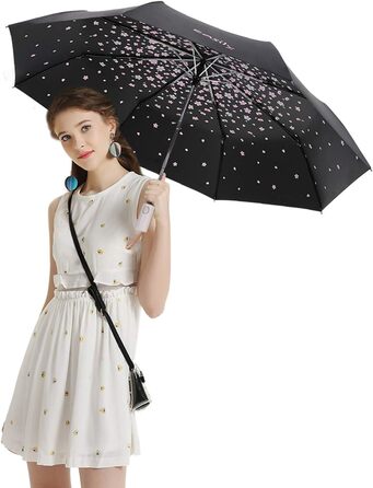 Сонцезахисний складаний парасоль від Voy Lady – Рожевий з квітковим принтом (96 см)