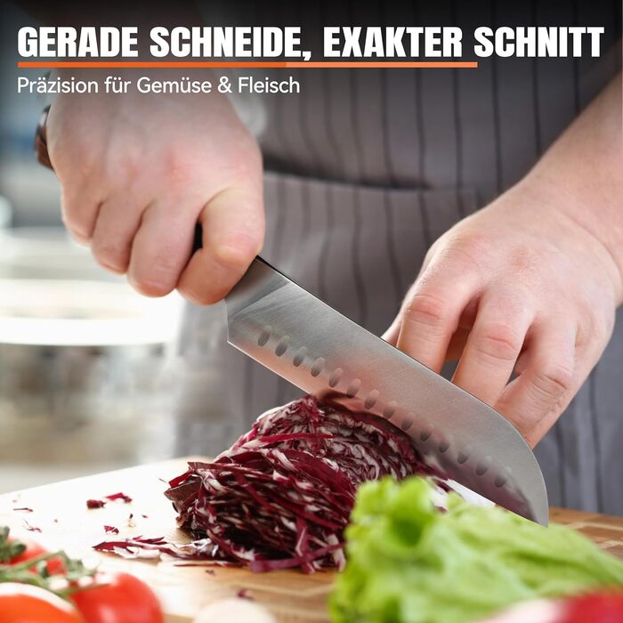 TUO Santoku ніж: професійний японський ніж з нержавіючої сталі, 18 см, ергономічна ручка з паккавуду, серія Fiery Phoenix