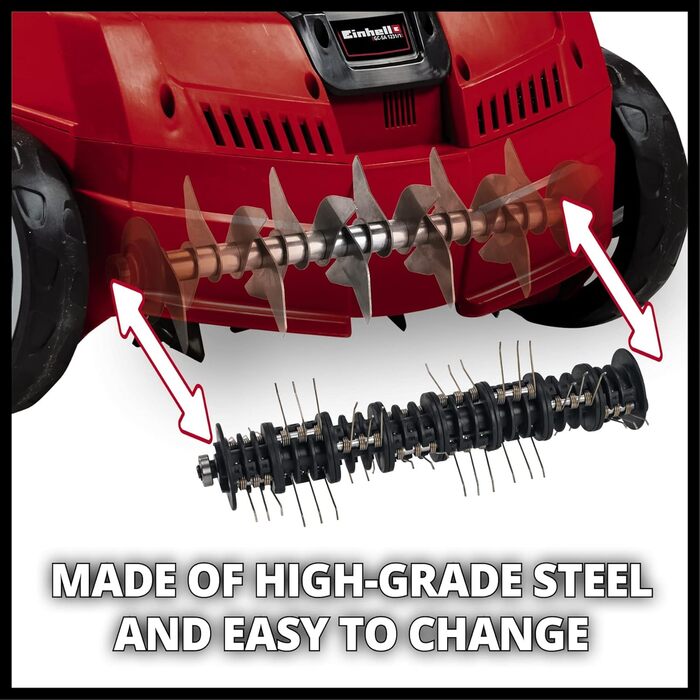 Einhell Electric Scarifier-Aerator GC-SA 1231/1 (230 V, up to 300 m², 1.2 W, 28l collection bag, ball-bearing roller + aerator roller, 3 depth settings, foldable guide bar)
