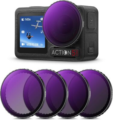 Набір фільтрів K&F Concept ND для DJI Osmo Action 4/5 PRO: ND8, ND16, ND32, ND64. Фільтри нейтральної щільності для екшн-камери. HD скло, поляризація.