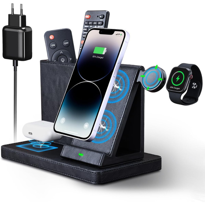 KINGFOM 3-в-1 Індукційна Зарядна Станція: для iPhone, iWatch, AirPods - Чорний