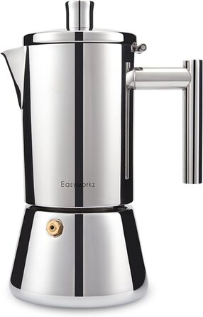Easyworkz Diego Espresso Maker for Stove, Stainless Steel, Italian Coffee Machine, Moka Pot for 6 Cups, 300 ml Espresso Pot for Induction Silver