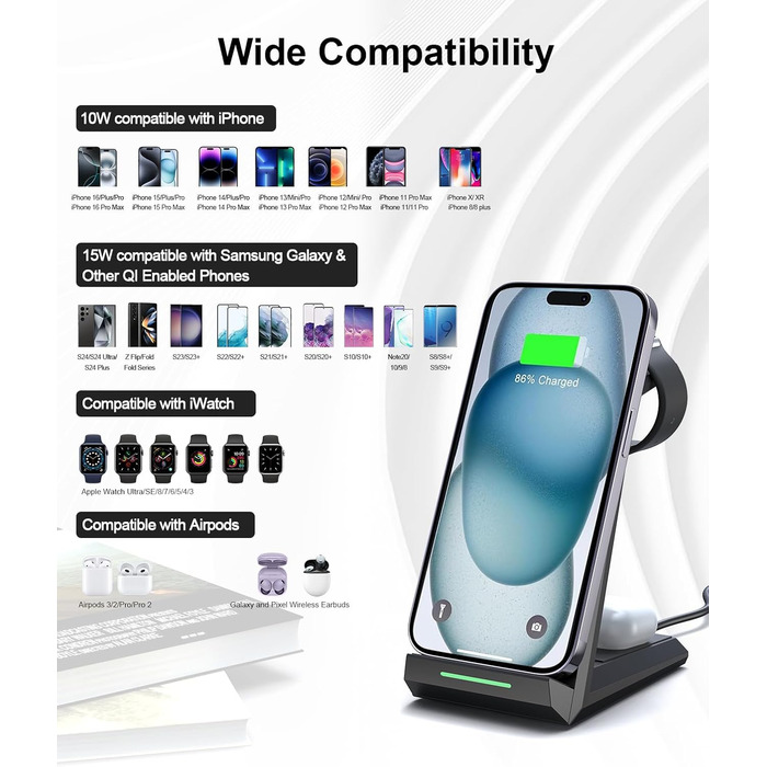 Бездротова зарядка 3-в-1 для Apple Watch, iPhone та AirPods Pro (білий/чорний)