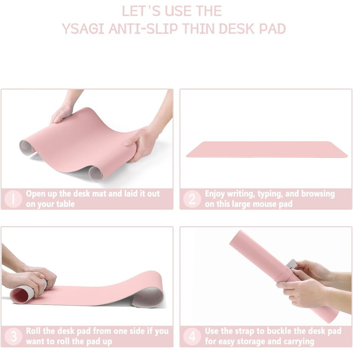 Підкладка під мишу YSAGi, 80x40 см, рожева, з антиковзким покриттям, для офісу та дому