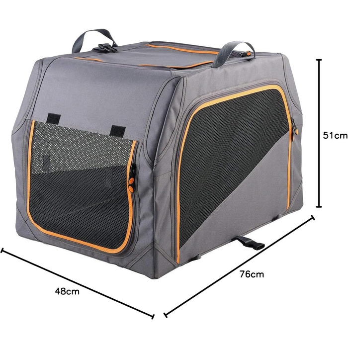 Складана переносна переносна собача будка HUNTER з алюмінієвим каркасом, сірого/помаранчевого кольору, легка, з сітчастими вікнами та миючою підстилкою, розмір S (76 x 51 x 48 см)