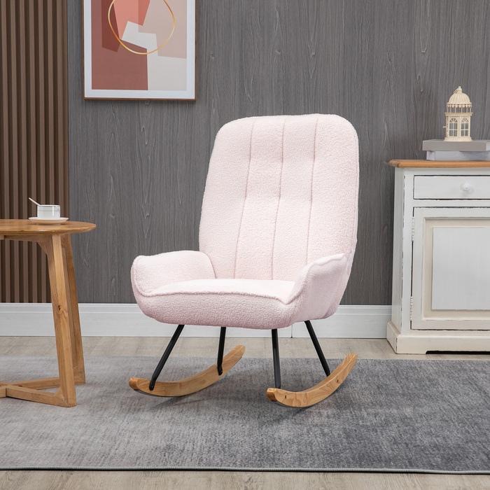 HOMCOM Rocking Chair Upholstered Recliner with Sherpa Fleece in Pink, up to 150 kg, Comfortable Rocking Chair, 63x95x97cm
