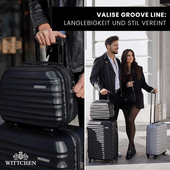 Валіза на колесах Wittchen Groove Line L, велика, чорна, з ABS-пластику, з кодовим замком, 4 колеса, для авіакомпаній Lufthansa/Eurowings/Ryanair