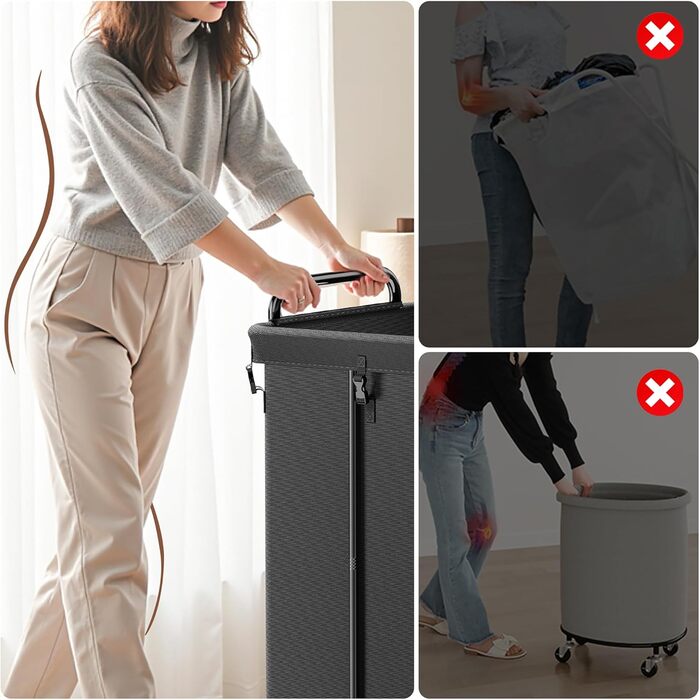 Bomclap Laundry Basket with Wheels, 150L Large Laundry Collector with an 8L Storage Basket, 2-Piece Metal Frame Laundry Basket with Handle for Laundry Room, Dorm, Bathroom, Bedroom, Black