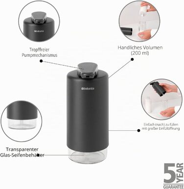 Brabantia Набір дозаторів для мила та миючих засобів, 2 шт., металевий, сірий Infinite Grau, 2 x 200 мл