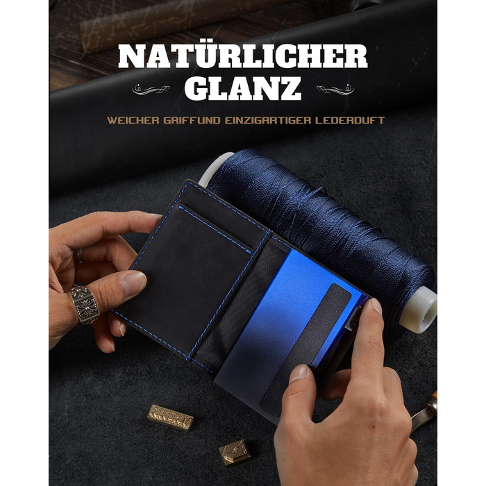 Портмоне DODENSHA® MagSnap для чоловіків з RFID захистом та відділенням для AirTag, картхолдер на 10+ карт, з монетницею, чорно-синій колір