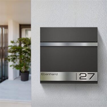 Поштова скринька Metzler Premium з газетницею Anthrazit (Антрацит) та іменним шильдиком - настінна, з нержавіючої сталі V2A з порошковим покриттям RAL 7016, модель Stencil