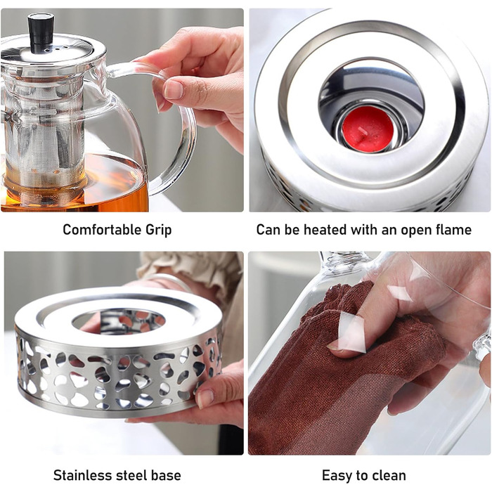 Скляний чайник для заварювання чаю Teekanne з підставкою-підігрівачем та ситечком, боросилікатне скло, 1500 мл