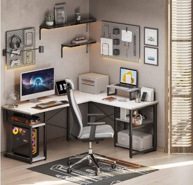 Кутовий ігровий комп'ютерний стіл 168x120 см, білий, з подовжувачем