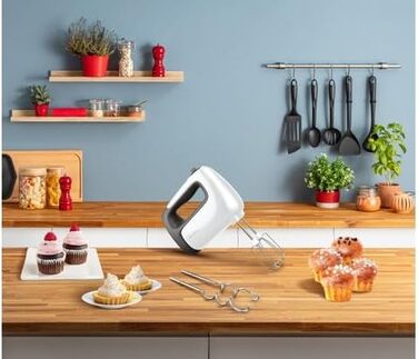 Електричний міксер Moulinex Prep'Mix+ HM460110, 500 Вт, 5 швидкостей, турборежим, 2 вінчики та 2 гаки для тіста з нержавіючої сталі