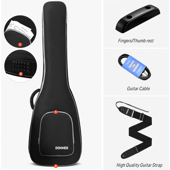 Електрогітара Donner Set LP-стиль 39 дюймів з чохлом, ременем та кабелем (Sunburst)