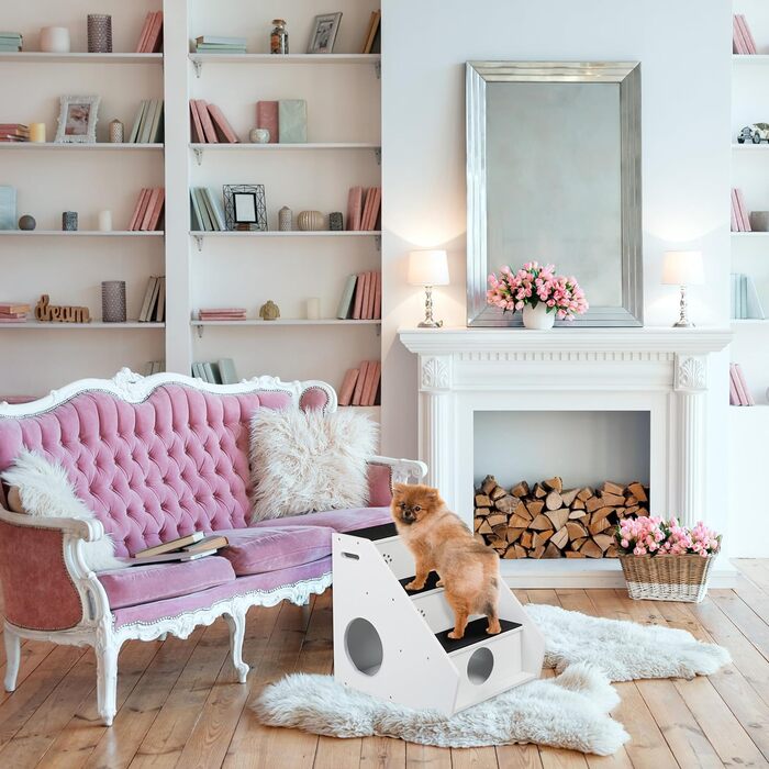 Сходинки для собак та котів Relaxdays, 3 сходинки, HBT 52,5x42x60 см, білий/чорний