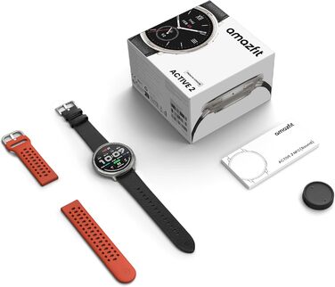 Смарт-годинник Amazfit Active 2 44мм: GPS, фітнес-трекер, 160+ режимів спорту, моніторинг сну, чорний шкіряний ремінець (Преміум)