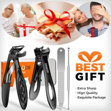 Нагрівач для нігтів для людей похилого віку з товстими нігтями, кутовий нігтьовий різак, нігтьовий різак для ніг з контейнером для збору, нержавіюча сталь, великий нігтьовий щипчик з широким отвором, ергономічний нігтьовий щипчик для чоловіків, чорний, широке відкривання та кутовий наконечник