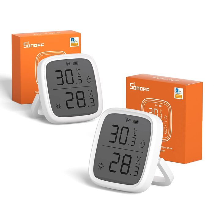 SONOFF Zigbee Temperature and Humidity Sensor, SNZB-02D, 2 Pack. Zigbee LCD Smart Thermometer Hygrometer Sensor. Zigbee Hub Required. Compatible with Alexa/Google Home/Home Assistant