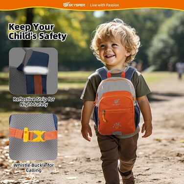 Дитячий рюкзак SKYSPER 8L для хлопчиків та дівчаток, рюкзак для прогулянок та повсякденного використання, з нагрудним ременем, ідеальний подарунок, апельсиновий
