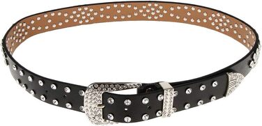 Жіночий пояс Fenteer з камінням, джинсовий, з пряжками, шкіряний, 3,5 см, чорний