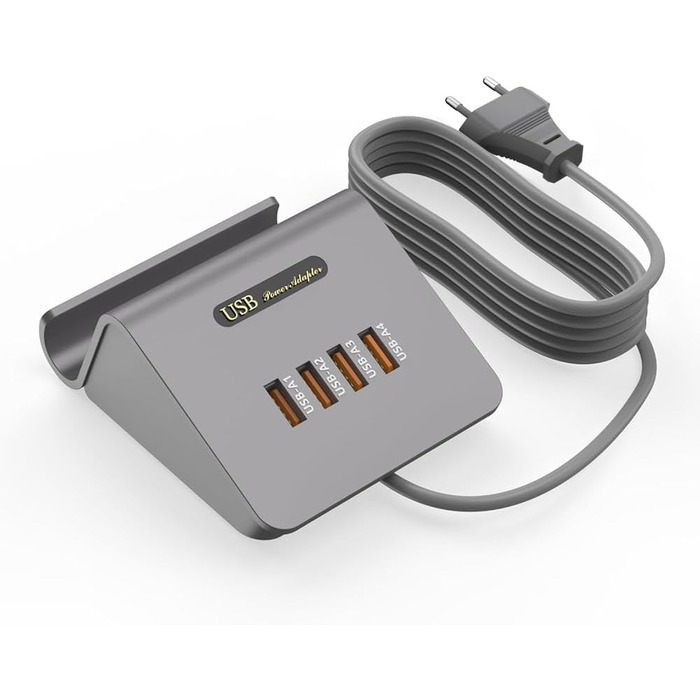 Багатопортова USB зарядка POANES 25W: 4 порти для iPhone, Samsung, LG, Huawei та інших пристроїв (Чорний/Сірий)