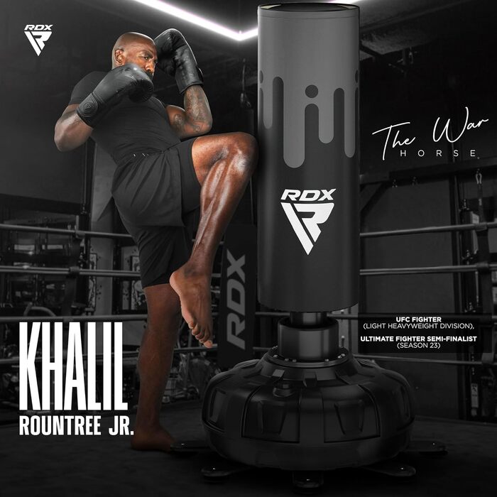 Стендовий боксерський мішок RDX 330LB з рукавичками та чохлом XXL для тренувань, MMA, кікбоксингу, муай-тай (сірий, чорний, 6FT)