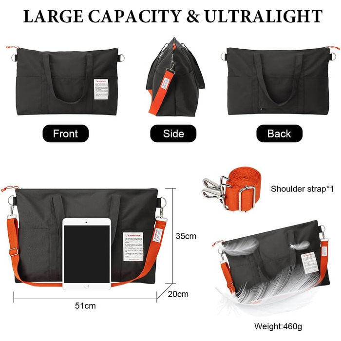 Спортивна сумка Flintronic для жінок, дорожня сумка-мішок, сумка на вихідні, дорожня сумка з чохлом для тележки, водонепроникна спортивна сумка, сумка для подорожей, ручна поклажа для спорту, подорожей, літака (чорна)