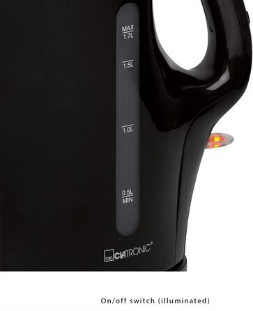 Електричний чайник Clatronic WK 3819 чорного кольору, 1.7 л, з автоматичним та ручним вимкненням, знімний фільтр від накипу, 2200 Вт