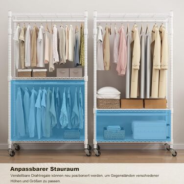 Double Clothes Rack/Garment Rod with Adjustable Shelves, Heavy-Duty Clothes Rack with 2 Hooks, Rolling Clothes Rack, 90 * 42 * 205cm, White (White, 60*42*205cm)