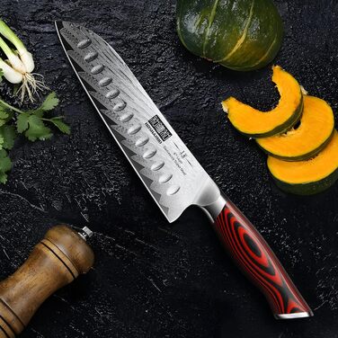 HOSHANHO Кухонний ніж 20 см з дамаської сталі, професійний, з ергономічною ручкою G10 (7 см Сантоку)